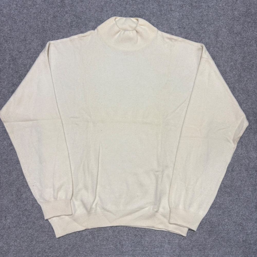 Charter Club Cashmere Sweater Womens L Cream Off White Mock Neck 100% Cashmere